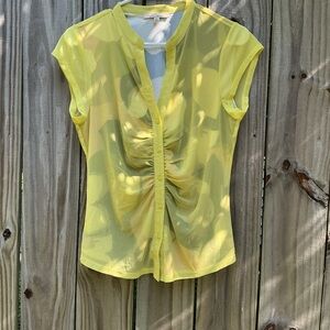 Los Serein Yellow Sheer Button-Up Top